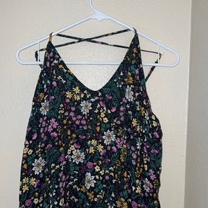 Black floral rayon strap Tank summer dress